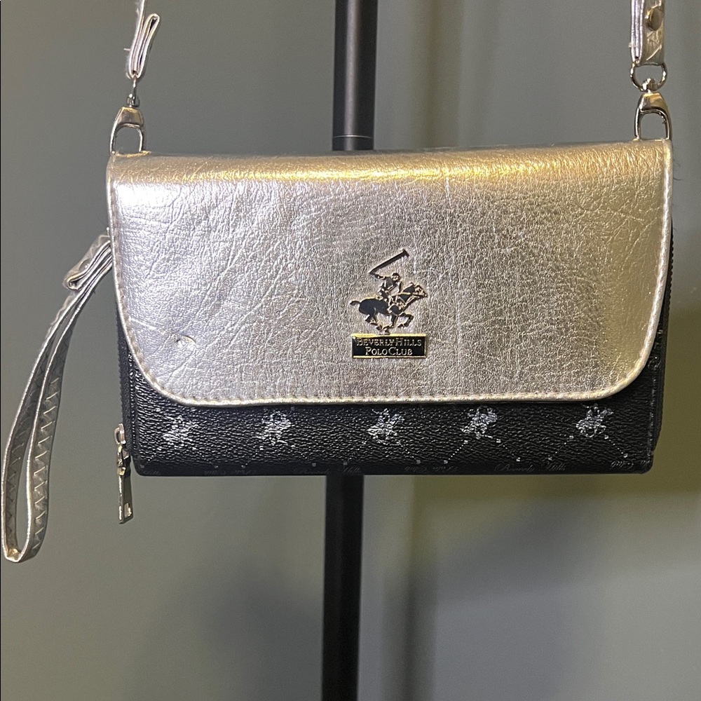 Beverly Hills Polo Club Silver and Black Wristlet